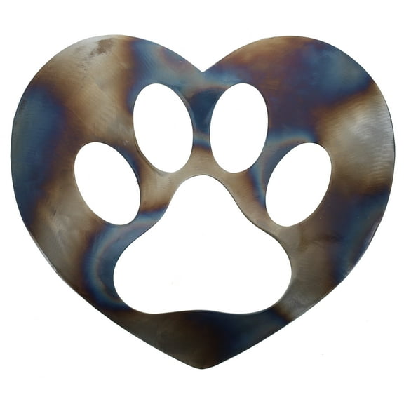Metal Heart & Dog/Cat Paw Wall Decor - Rustic Glossy Pet Art with a Torched Finish