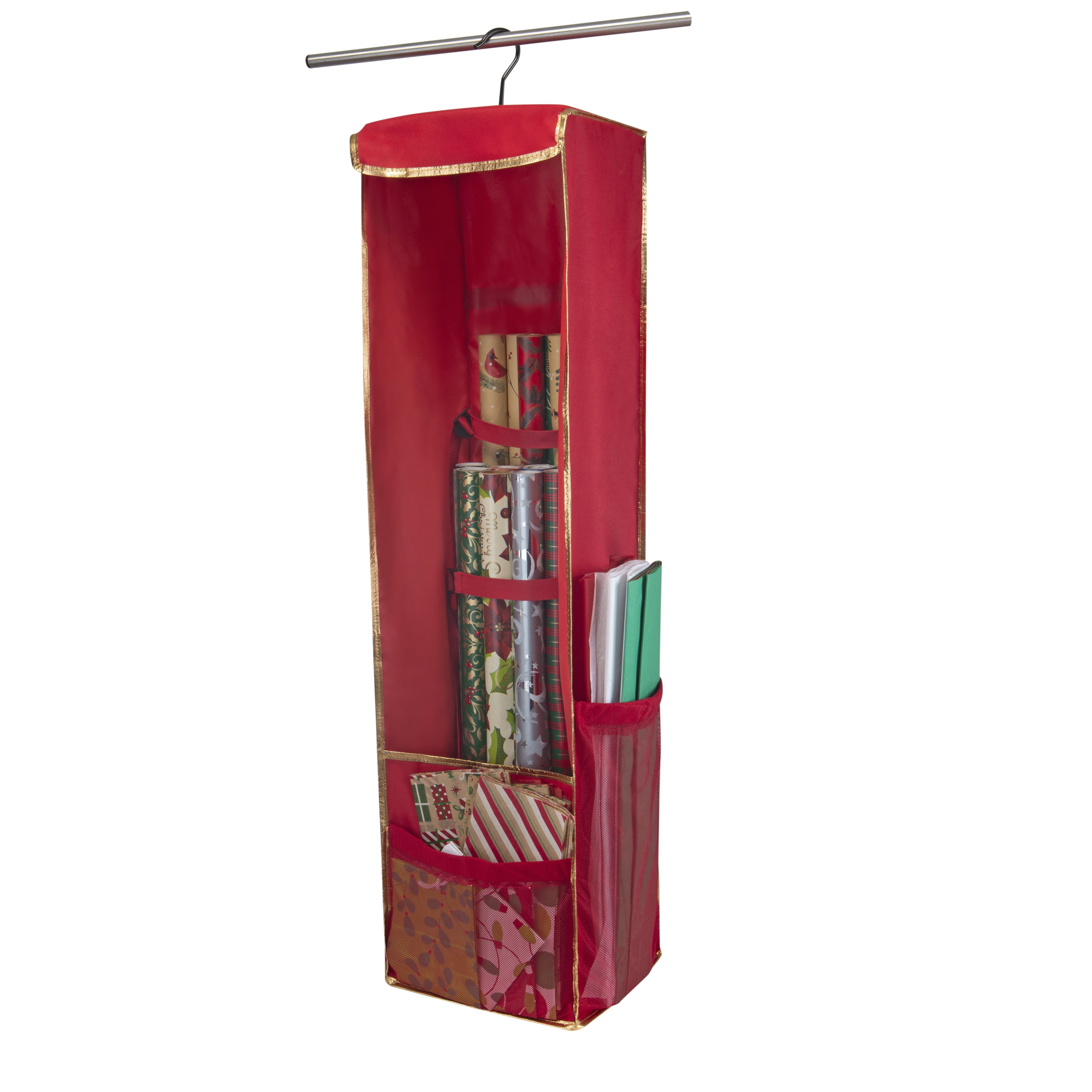 Simplify Hanging Christmas Holiday Gift Wrap Organizer in Red Polyester