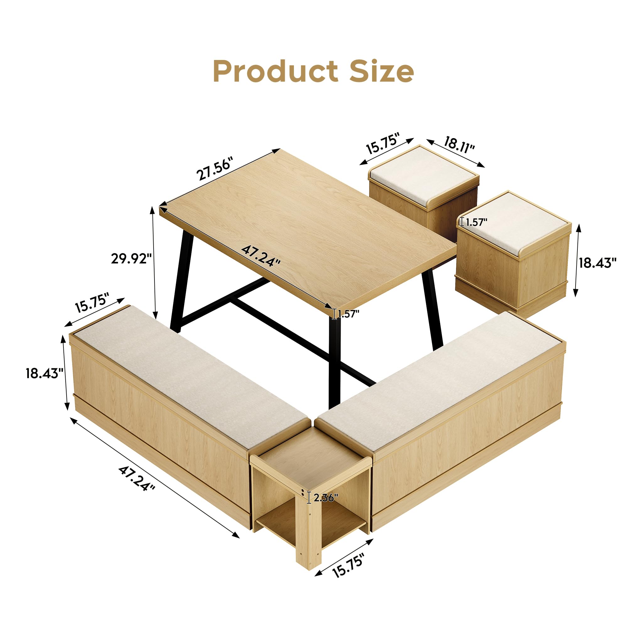 brafabhome Corner Dining Table Set with Storage Bench,47inch Breakfast Nook Table Set for Kitchen