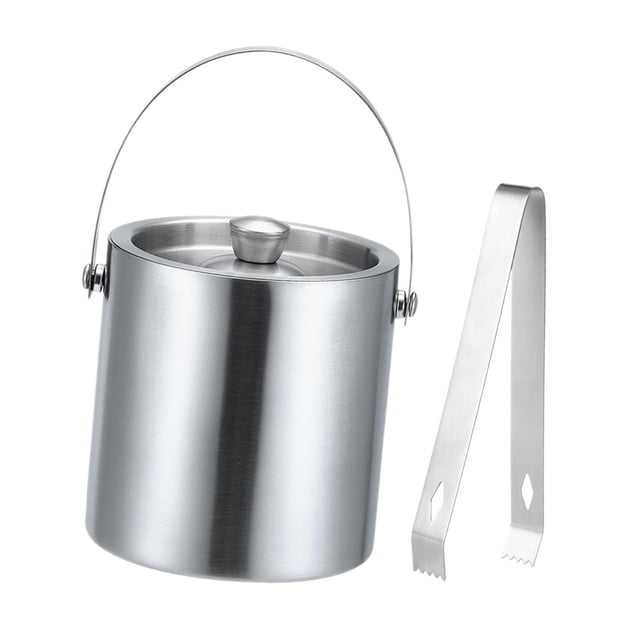 Cubo de hielo de acero inoxidable, práctico contenedor de cubitos de hielo de doble pared para llevar 2L