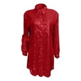 thumbnail image 6 of BLTIBY Women's Sequin Button Down Shirt Dress Solid Color Long Sleeve Loose Fit Blouse Top Mini Dress Party Clubwear Red XXL, 6 of 7