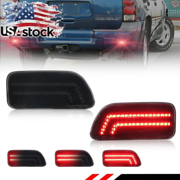 2PCS Smoked Lens Rear Bumper Tail Light Rear Light Brake Lights Turn Signal Light Sequential Reflector Light With Full Red LED For 2002 2003 2004 2005 2006 2007 2008 2009 Chevrolet Trailblazer