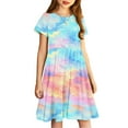 thumbnail image 4 of Toddler Girl Clothes under $5 Short Sleeve Gradient Print Toddler Kids Girls Cute Stretchy A Line Dress 4-14 Years, 4 of 6