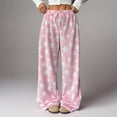 thumbnail image 6 of Women's Fuzzy Plush Pajama Pants Drawstring Elastic Waist Wide Leg Teddy Bottoms Pants, 6 of 8