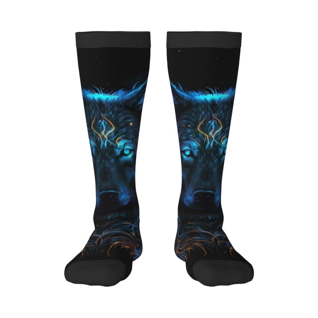 Balery Cool Blue Light Wolf Calcetines novedosos Calcetines deportivos Calcetines hasta la rodilla Calcetines de algodón Calcetines originales y geniales