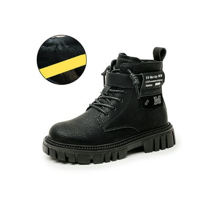 

Kesitin Toddler Comfort Casual Flat Ankle Boots Kids Hiking Breathable Non-Slip Zipper Short Bootie Black Boots 29