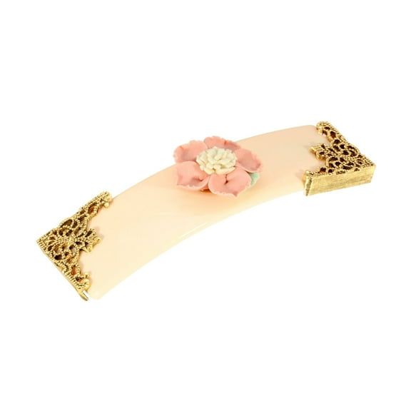1928 Jewelry Women's Ivory With Pink & White Porcelain Flower Hair Barrette, (1 Pcs)