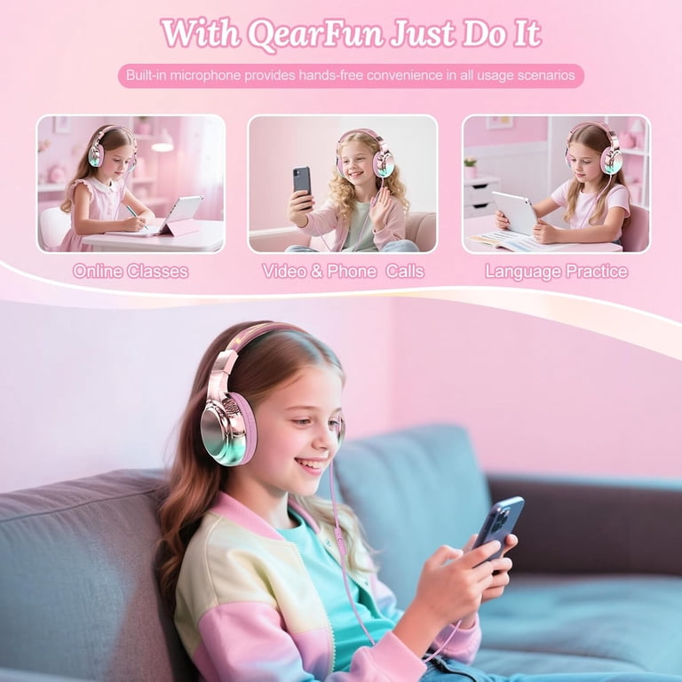 QearFun USB-C Kids Headphones, 85/94dB Volume Limit, Pink photo 4