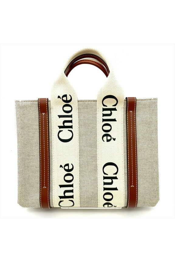Pre-Owned Chlo Chloe Woody Small Tote Bag Cotton Leather 04217565 Brown Women's (Good)