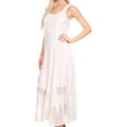 thumbnail image 3 of Sakkas Zendaya Stonewashed Rayon Embroidered Floral Vine Sleeveless V-Neck Dress - White - 1X/2X, 3 of 5