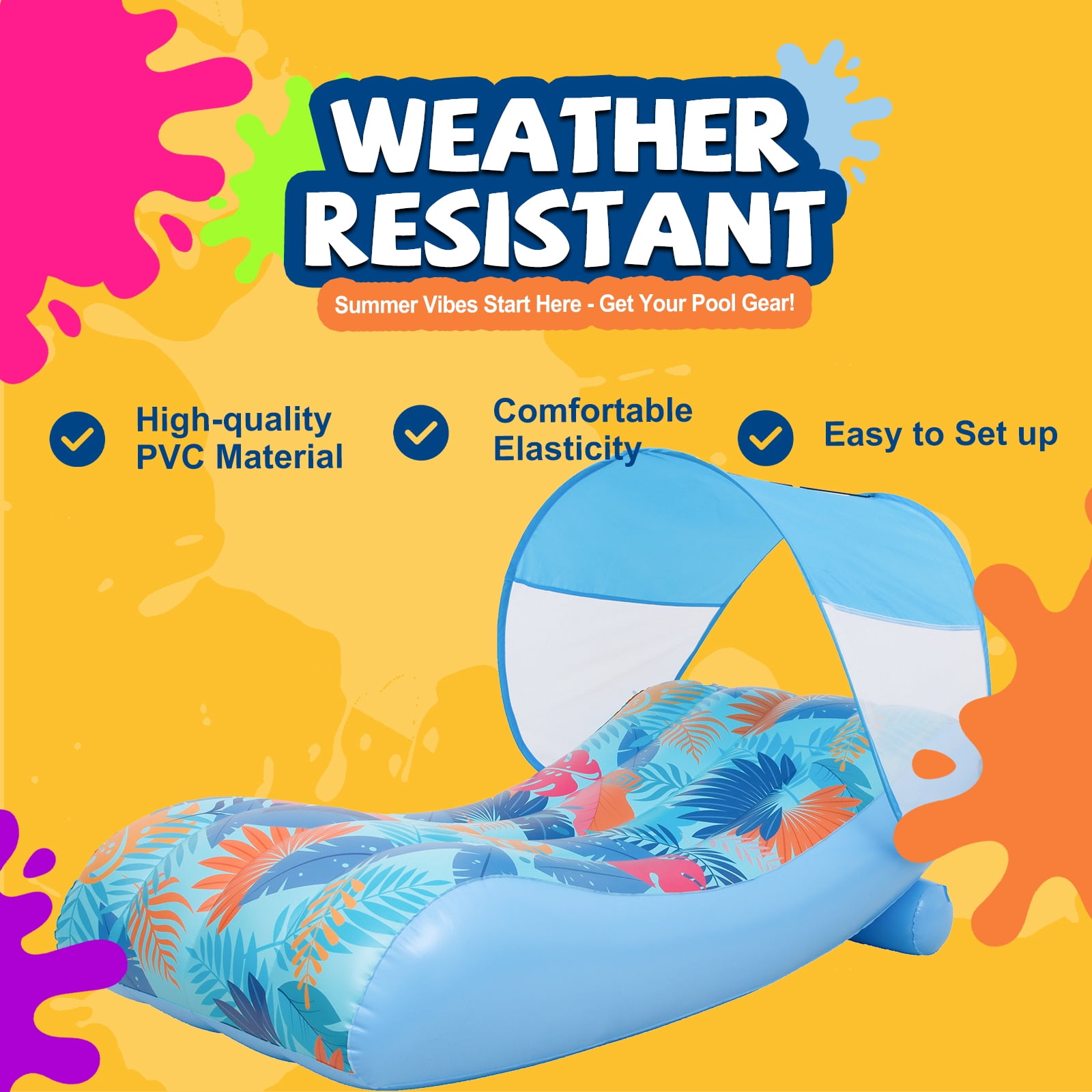 Honeydrill Inflatable Pool Float with Canopy, Water Lounger Raft Hammock