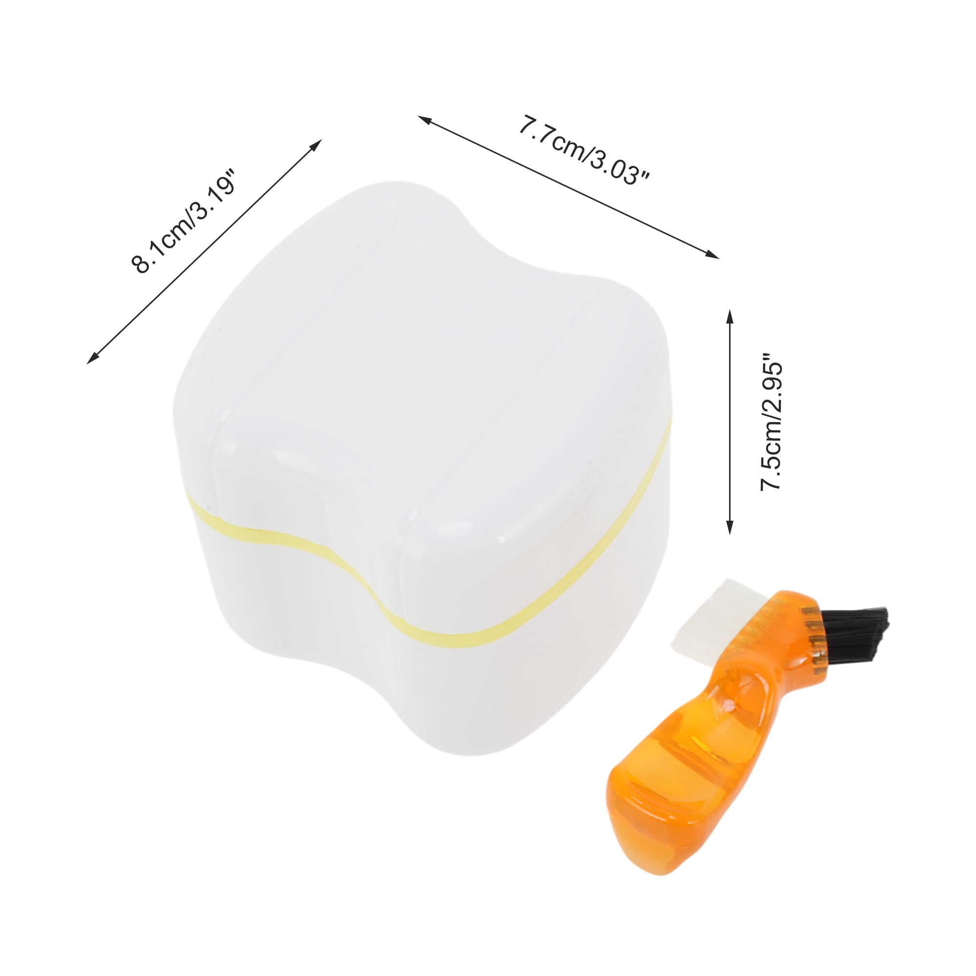 Unique Bargains Denture Bath Case Cup with Denture Cleaner Brush 1 Set Yellow, Orange