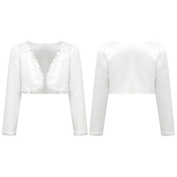 Miutii Girls Long Sleeve Sequins Bolero Shrug Flower Girl Dress Cover Up Kids Short Jacket Cardigan Ivory 10/140/9Y