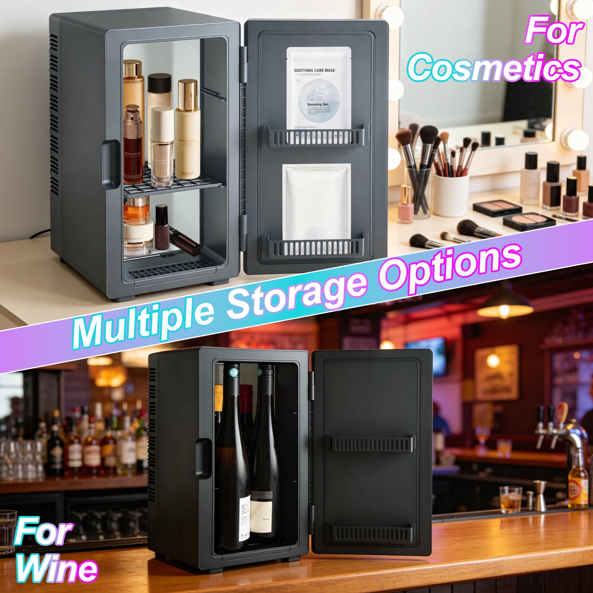 10L Gaming Light Portable Refrigerator & Wine Cooler - 9 Light Modes, Removable Shelf