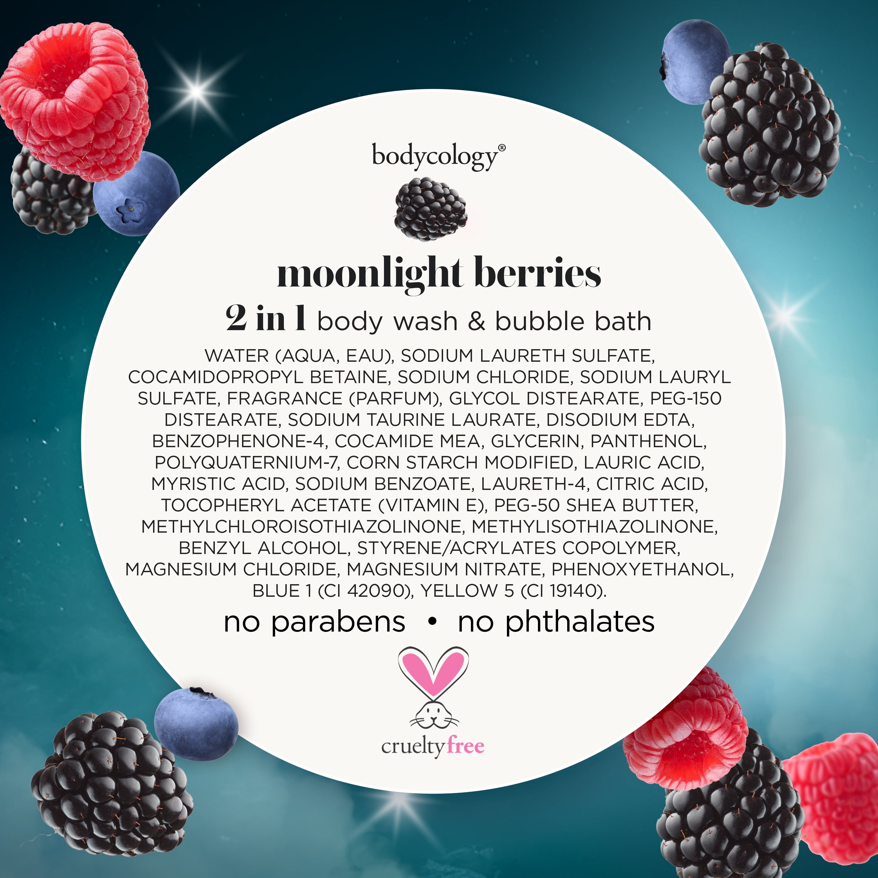 Bodycology Moonlight Berries 2-in-1 Body Wash & Bubble Bath, 16 fl oz
