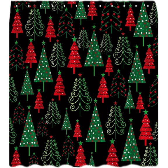 Christmas Shower Curtain Red Green Xmas Tree Star Polka Dots Cartoon Modern Geometric Pine Fir Simple Winter Holiday Happy New Year Bath Curtain with Hook