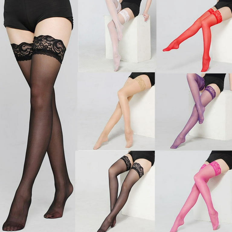 Plus STAY-UP STOCKINGS Sheer Thigh High LACE TOP Silicone Socks Hosiery 