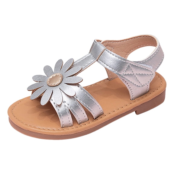 newwalpole Girls Sandals Summer Flats Dress Sandals Shoes Toddler/Little Kid Silver for Size 10