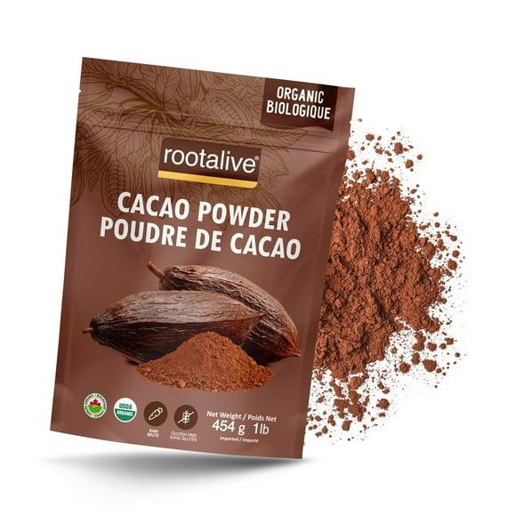 Rootalive Organic Raw Cacao Powder, Premium , Unroasted , Unsweetened in a Resealable Bag, Vegetarian and Gluten-Free, 454g (1Lb)