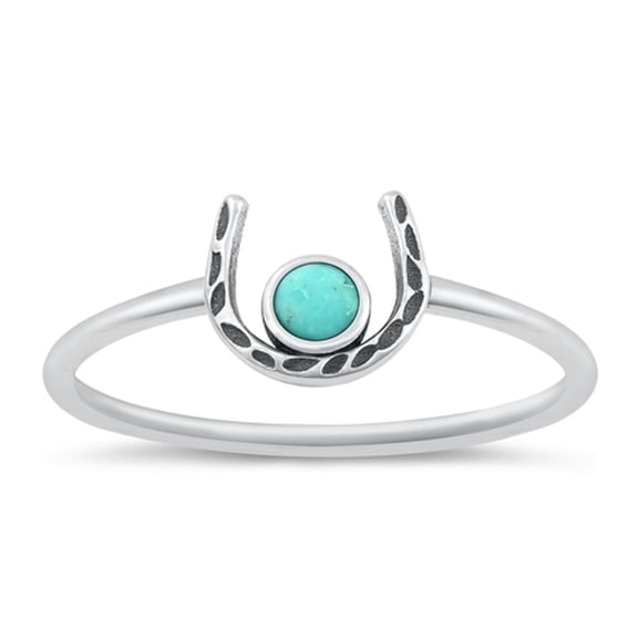Simulated Turquoise Horseshoe Wholesale Ring .925 Sterling Silver Band Blue CZ Female Size 5