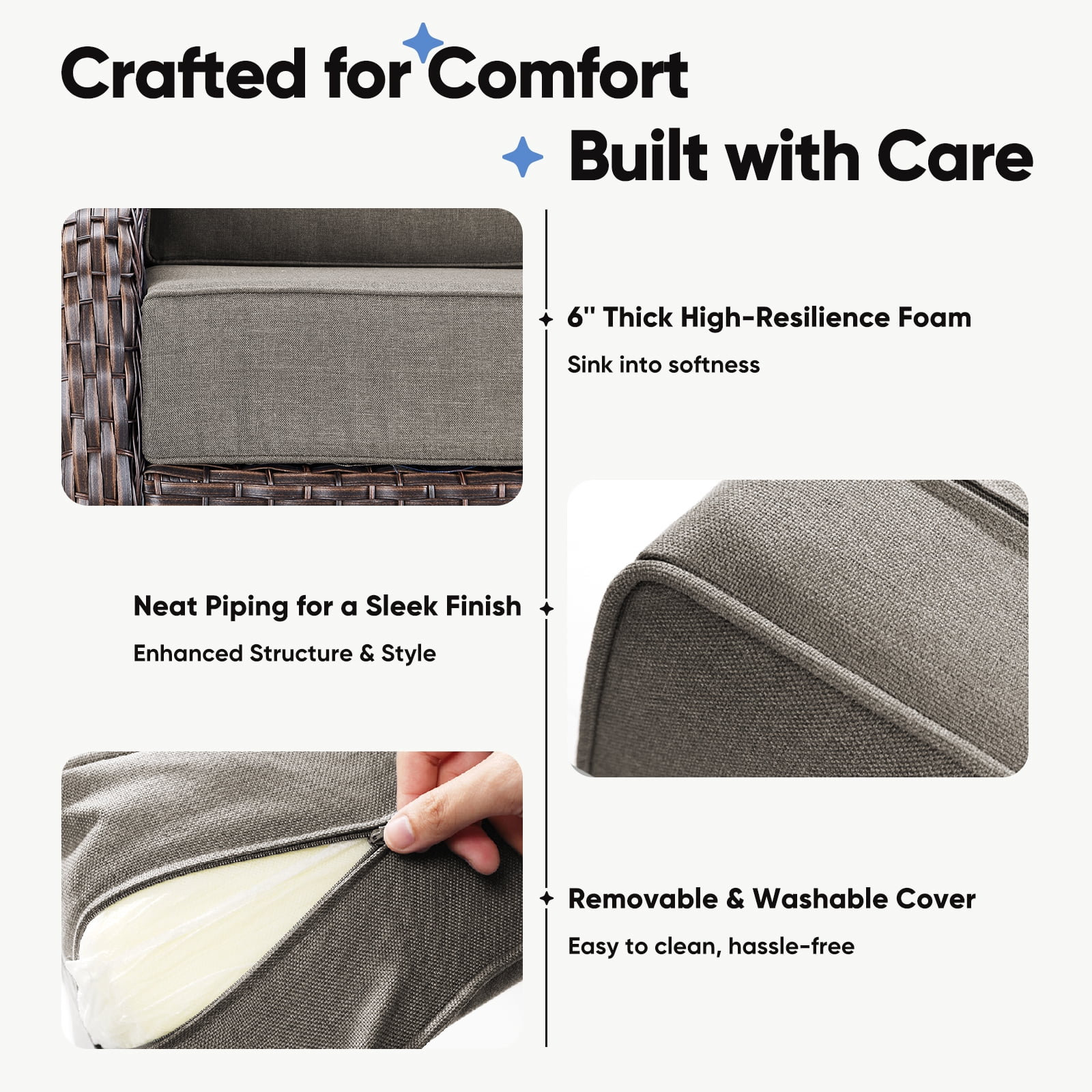 Giantfurnni Luxury Outdoor Deep Seat Cushion 22 X 24 X 6 inch Replacement Cushions for Patio Furniture, Dark Grey