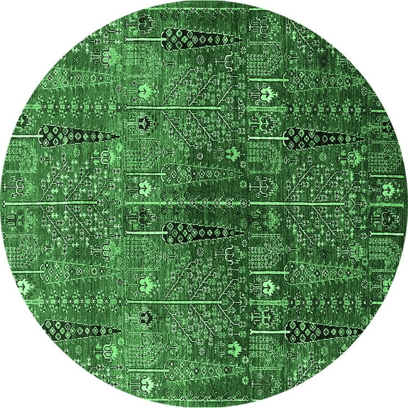 Ahgly Company Indoor Round Oriental Emerald Green Industrial Area Rugs, 3' Round