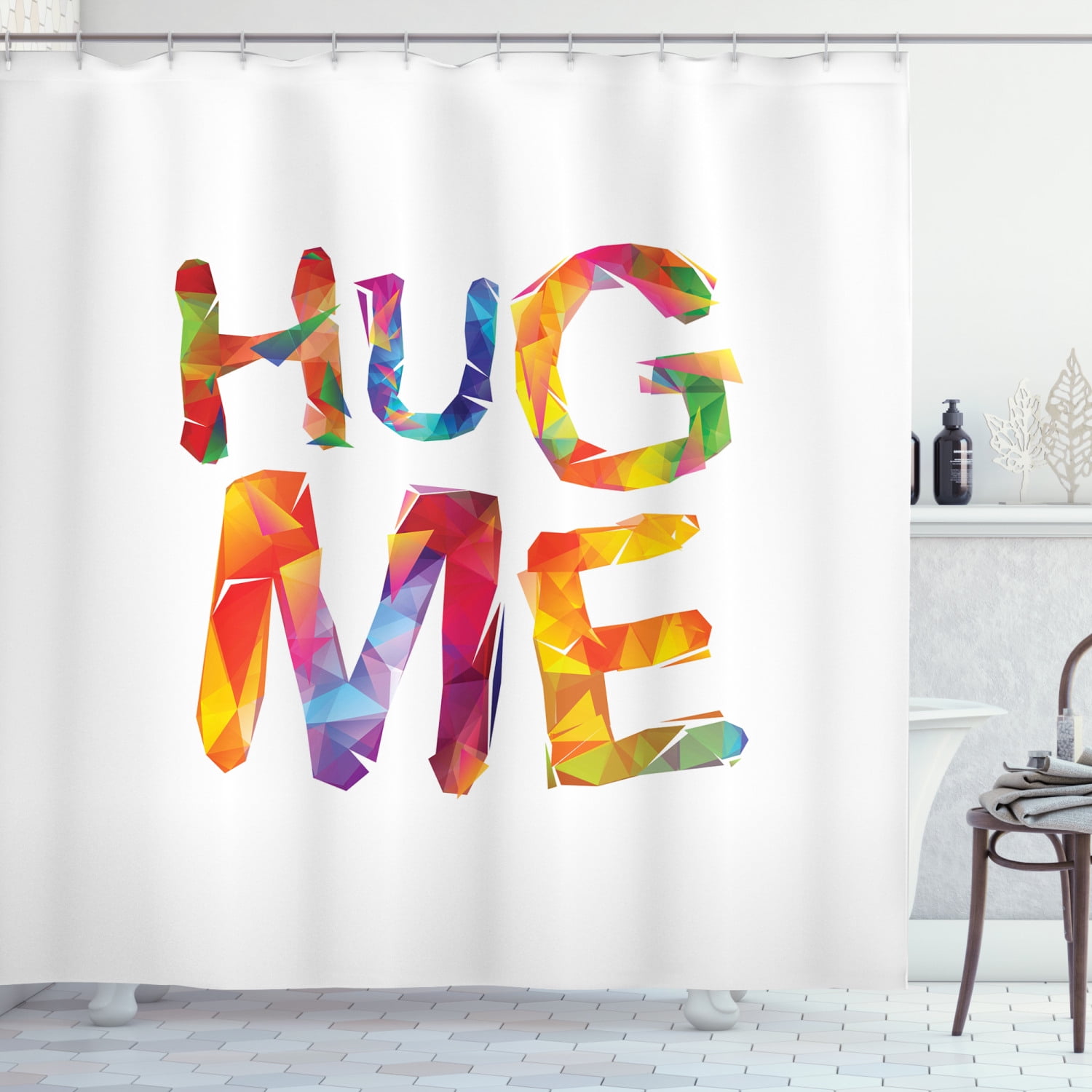 Hug Shower Curtain, Colorful Creative Design Typography of Hug Me Text