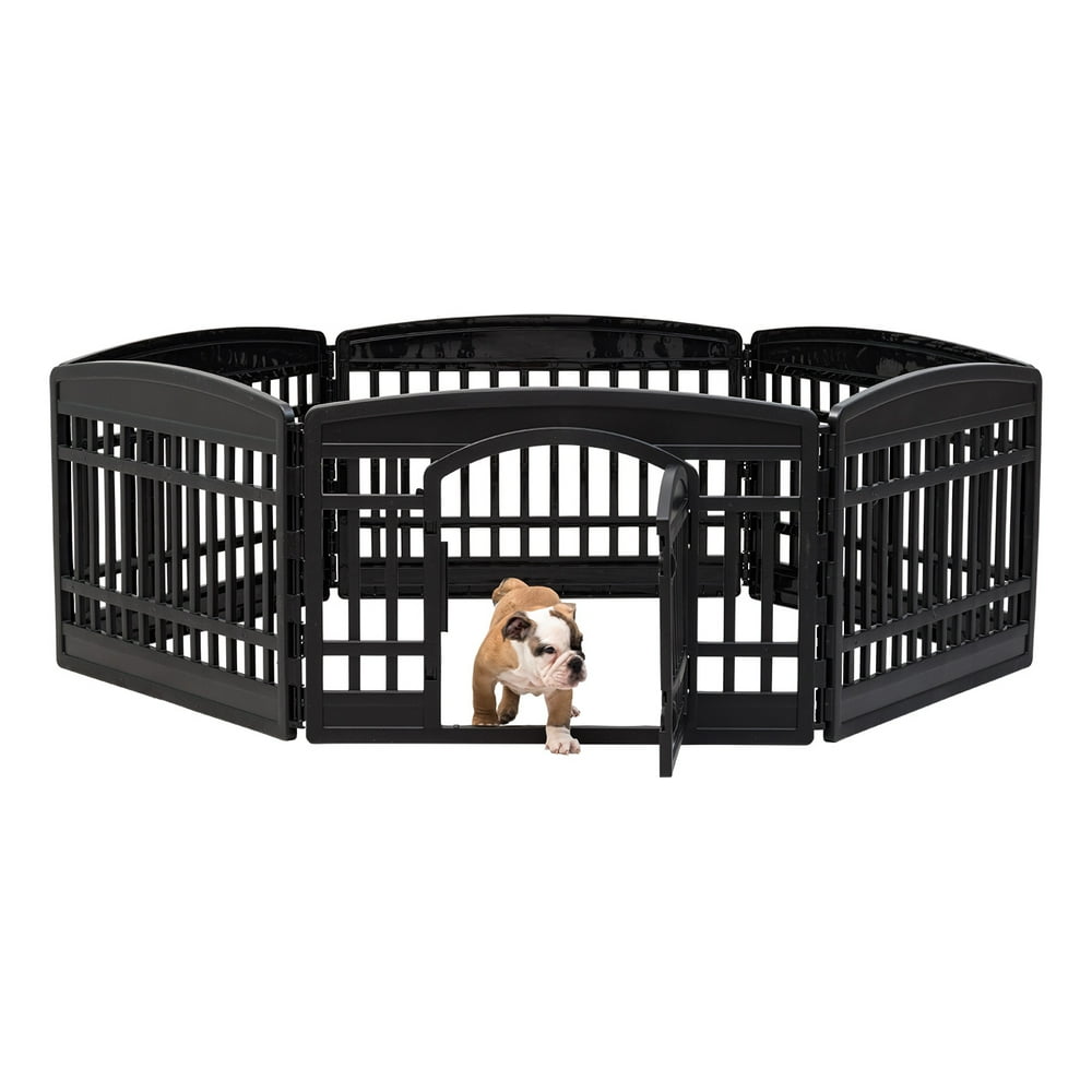 IRIS USA 6 Panel Exercise Pet Playpen with Door, Black