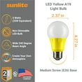 thumbnail image 2 of Sunlite LED A19 Colored Light Bulb, 3 Watts (25w Equivalent), E26 Medium Base, Non-Dimmable, UL Listed, Party Decoration, Holiday Lighting, Yellow, 6 Pack, 2 of 7