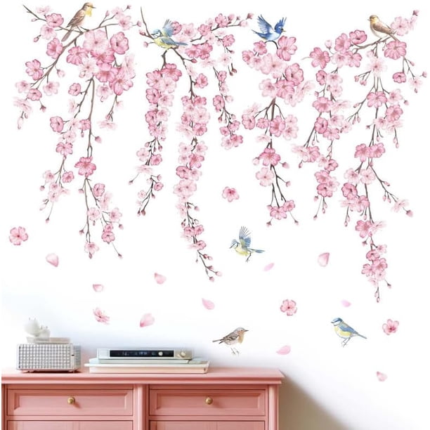 shiyou-Cherry Blossom Wall Stickers for Bedroom: Peel and Stick Flower ...