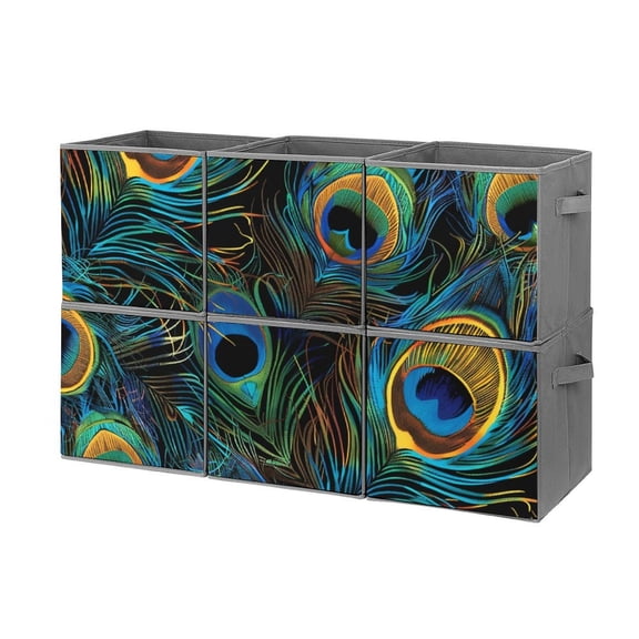 Collapsible Oxford Fabric Storage Cubes with Handles, Large Mid Foldable Oxford Cloth Bins Set of 2/6, Closet Organizers for Shelves Clothes Home Kitchen Toy - Peacock