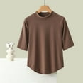 thumbnail image 2 of Olyvenn Womens T Shirts Short Sleeve Crewneck Solid Tops Casual Loose Curved Hem Basic Tee Shirt 2025 Summer Trendy Outfits Coffee 12-14, 2 of 6