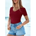 thumbnail image 3 of PRETTYGARDEN Women Spring Tops Trendy Ribbed Short Sleeve V Neck Fitted Basic Tee Shirts Casual Going Out Summer Outfits, 3 of 8