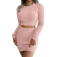 thumbnail image 4 of Ladies Knit Dress Two Piece Suit Round Neck Top And Mini Knit Skirt Pencil Skirt Elasticated Bodycon 2 Piece Set Sweater Dress Unicoloured Long Sleeve Short Sweater Knit Dress Slim Fit Skirt, 4 of 6