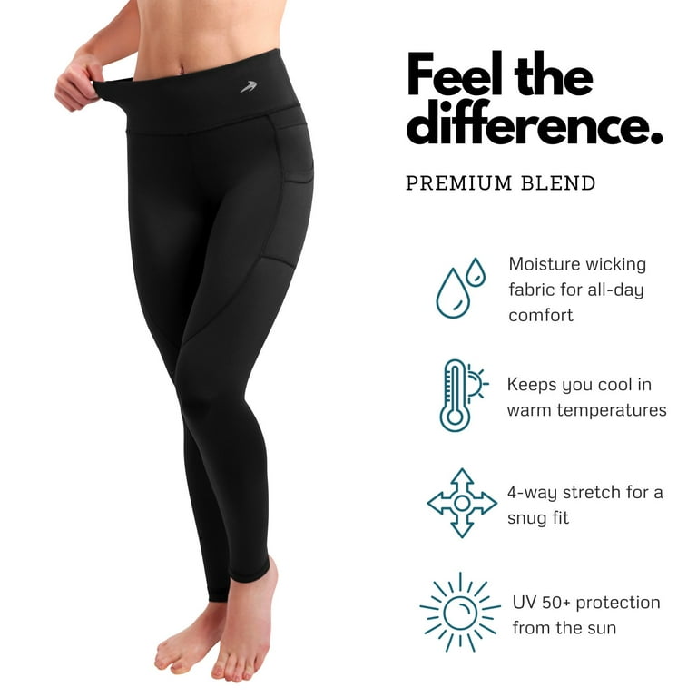 CompressionZ High Waisted Women's Leggings with Pockets - Compression Pants  for Yoga Running Gym & Everyday Fitness (Black, XS) 