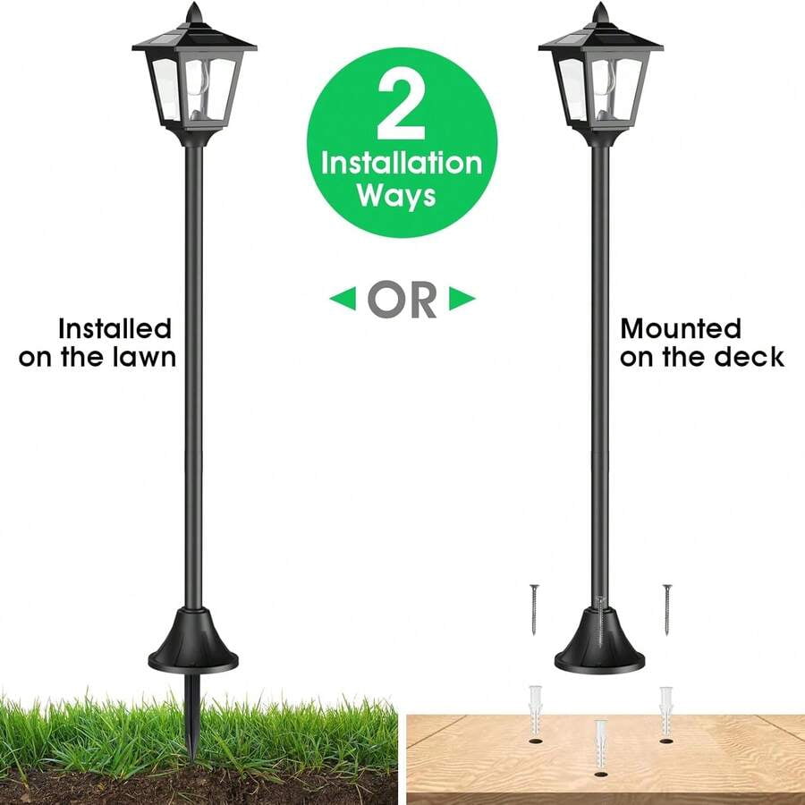 2-Pack 40" Solar Post Lights – Black Vintage LED Lamp Posts For Garden, Patio & Pathway Outdoor Décor
