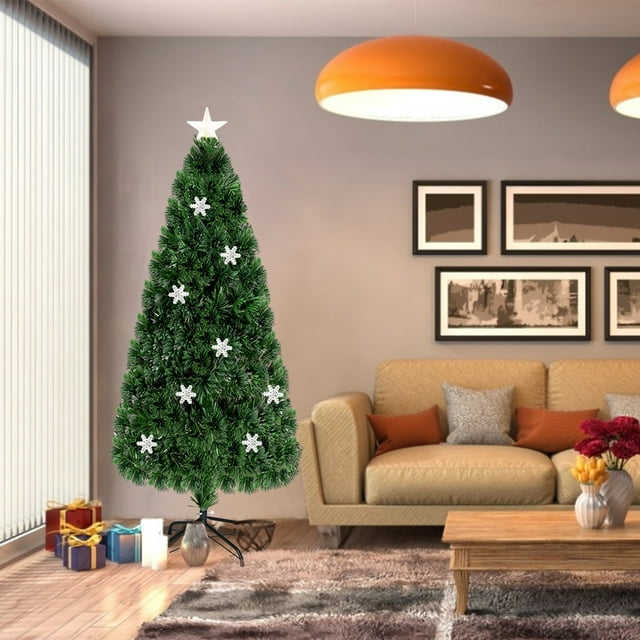Gymax Fiber Optic 6' PVC Artificial Christmas Tree LED Lights Metal Stand