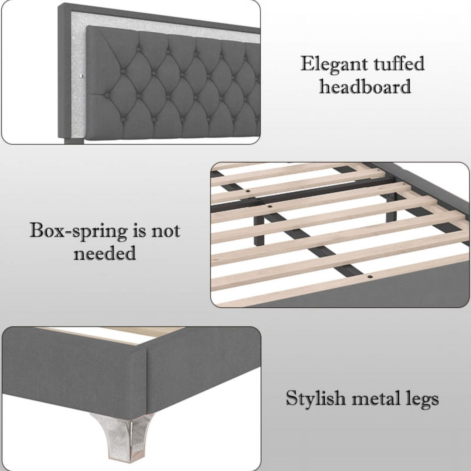 Queen Size Upholstered Bed Frame with LED Lights,Modern Velvet Platform Bed with Tufted Headboard,Gray