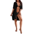 thumbnail image 2 of hirigin Women's Summer Swimwear Button Down Dress Shirt Solid Color Half Sleeve Lapel Loose Bikini Cover-Up with Drawstring, 2 of 6