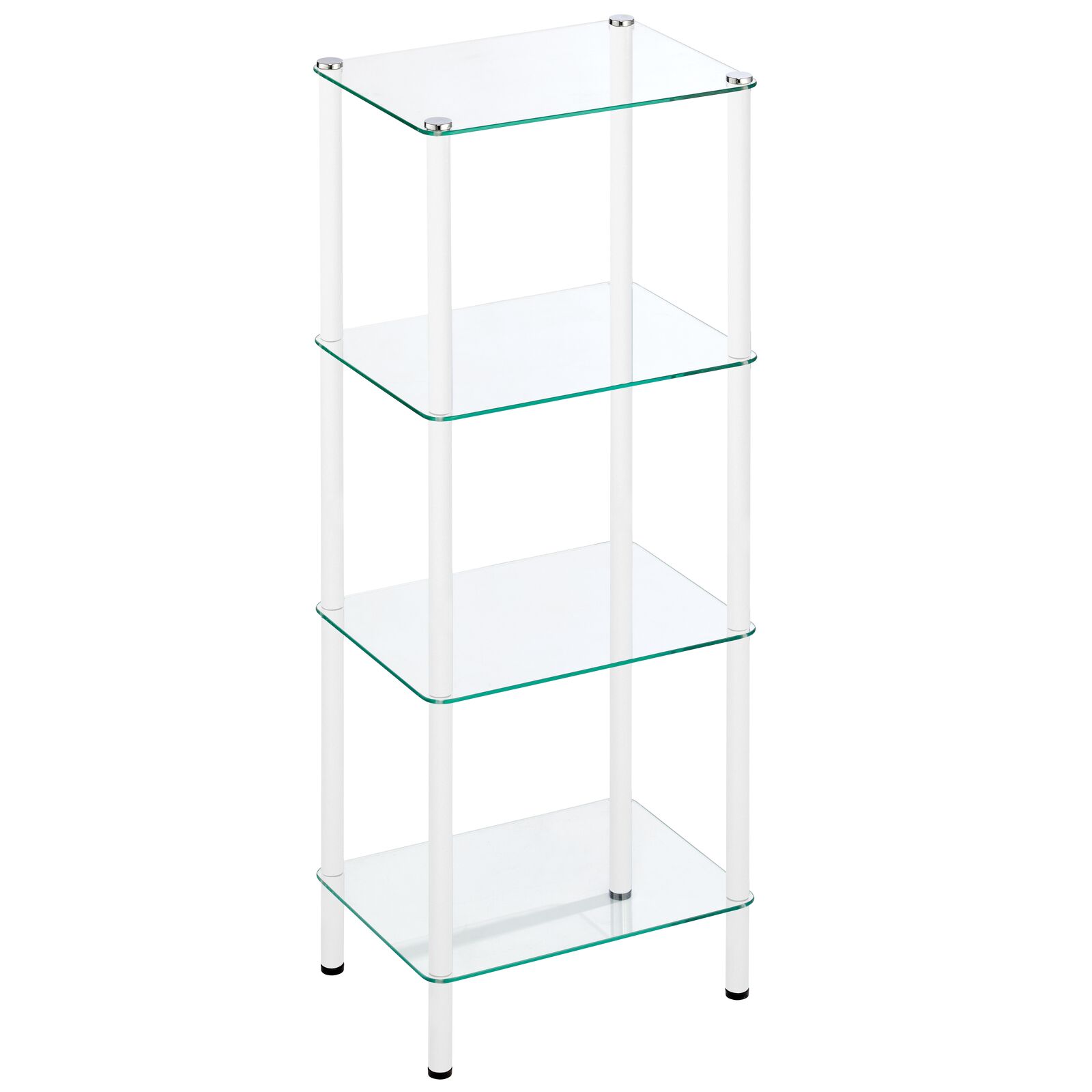 mDesign 4-Tier Glass/Metal Standing Shelf Organizer Display Unit,  White/Clear