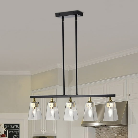 Folia 34 in. 5-Light Indoor Matte Black Finish Chandelier with Light Kit