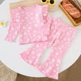 thumbnail image 2 of Gvdentm Toddler Baby Girl Clothes Outfit Long Sleeve Ruffle T Shirt Top Bell Bottom Pants Two Piece Fall Winter Outfits(Pink,12-18 Months), 2 of 8
