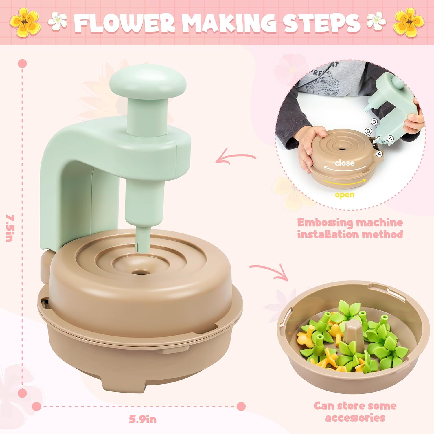 Fabric Flower Bouquets Toys for Kids, Educational Arts & Crafts Kit,  Flower Making Set for 4-8 Year Old Girls
