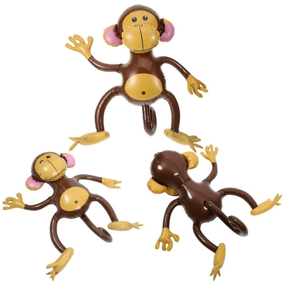 3 Pcs Inflatable Monkey Cartoon Balloons Toys Jungle Decorations Party Favors Child