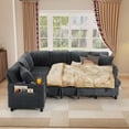 thumbnail image 4 of Ebello Sleeper Sectional Sofa with Pull Out Bed, Storage Seat, Cup Holders, USB Ports & Side Pockets, U Shaped Corduroy Convertible Couch Bed for Living Room, Gray, 4 of 10