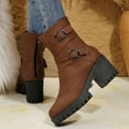 thumbnail image 4 of Women's Ankle Boots Platform Lug Sole Riding Booties Vintage Leather Buckle Strap Back Zipper Mid Calf Boots Brown 6.5, 4 of 7