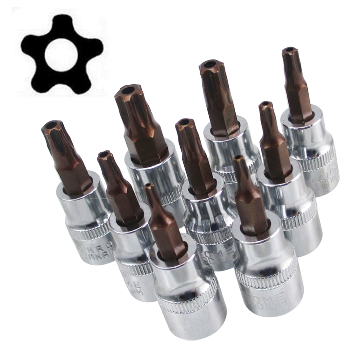 9PCS 3/8'' 5 Point Torx Star Bit Tamper Proof Security Bit Socket Tool