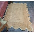 thumbnail image 5 of Hand Woven Farmhouse Jute Area Scalloped Rug Natural Scallop Pattern Jute Bohemian Base Off-White Trim Rug (Off-White, 10'x10'), 5 of 5