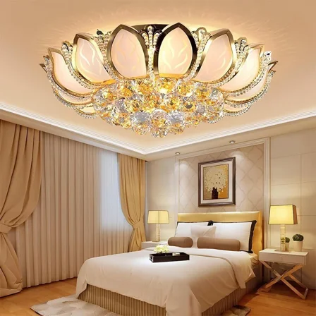 More Change Modern Luxury Crystal Chandelier, 23.6" Lotus Flush Mount LED Ceiling Lamp Pendant Lighting Fixture for Living Room Bedroom