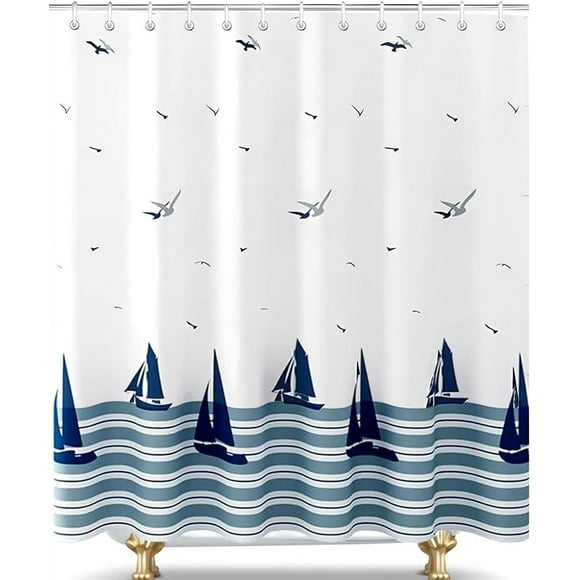 180x200- Mildew Proof Shower Curtain Weighted Hem, Waterproof Washable Shower Curtains, Ocean Shower Curtains Polyester Fabric with Hooks for Bathtub Shower Stall
